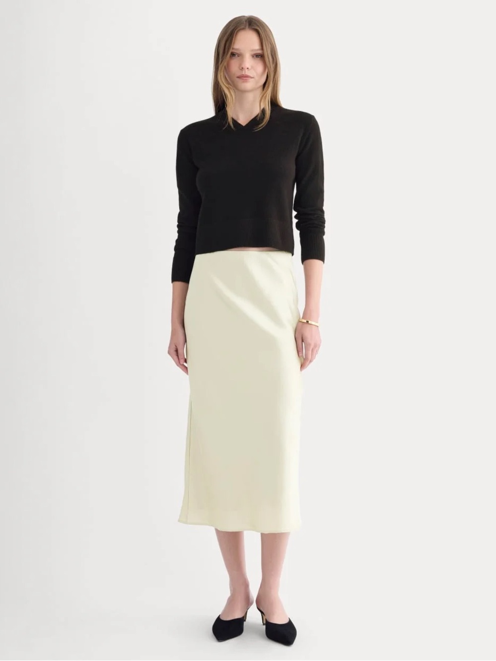 EVERLANE: Slip Skirt in Silk Charmeuse - COLOR BONE/CREAM - Size 4